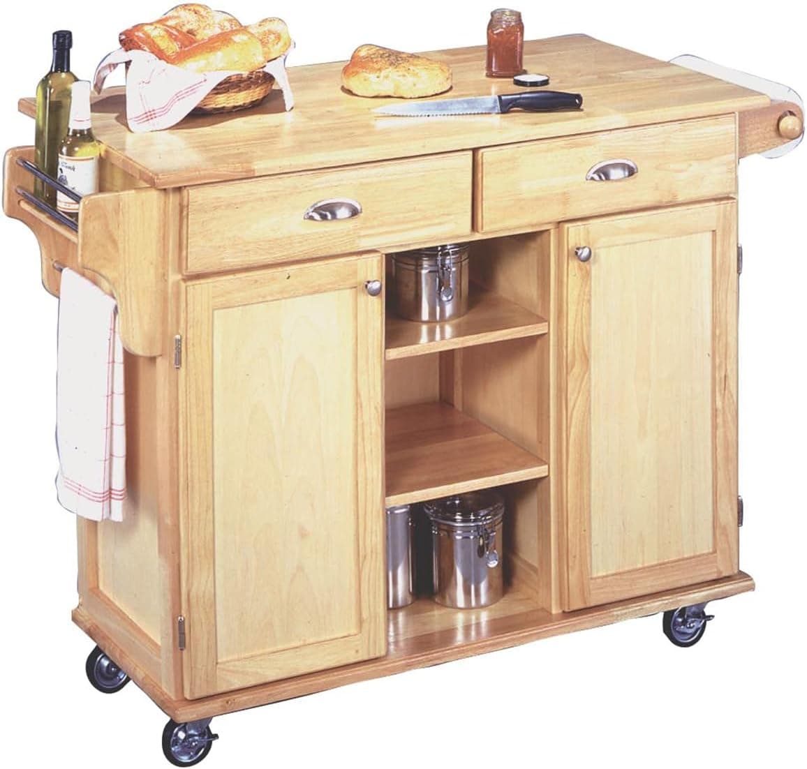 : Homestyles General Line Natural Wood Mobile Kitchen Cart(24"D x 49.75"W x 35.25"H)