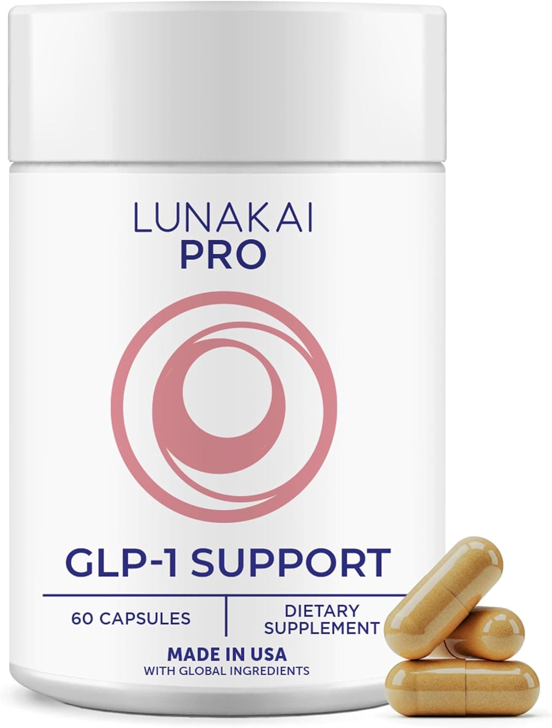 Lunakai USA Made GLP-1 Supplement - Natural GLP 1 Support with Probiotics & Resveratrol – Supports Weight Management, Cravings & Metabolism