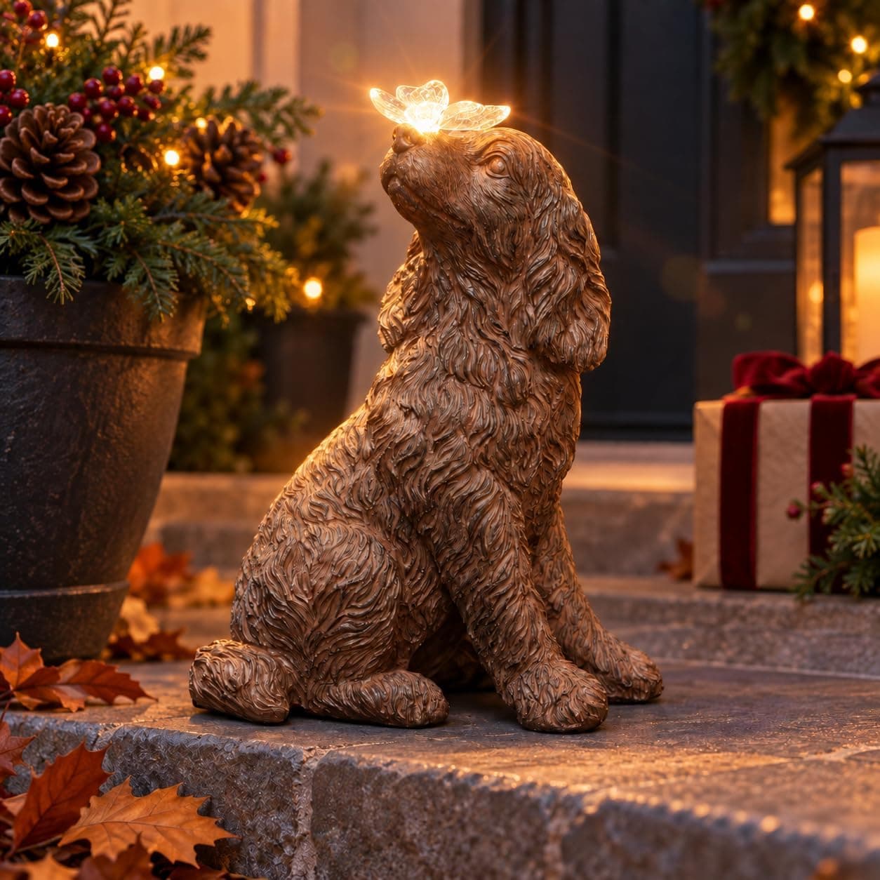 Lyeasw Solar Dog Statue with Butterfly -
