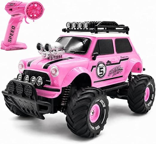 10Leccion Remote Control Car for Girls, Pink RC Truck with 2 Rechargeable Batteries, 2.4GHz Kids RC Monster Truck Toy