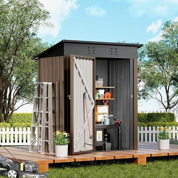 FS AMAZON COMHOMA Shed Outdoor Storage Shed Metal,Lockable Door 34.2"D x 61"W x 71"H Sloping Roof,Steel Garden Shed with Air Vent