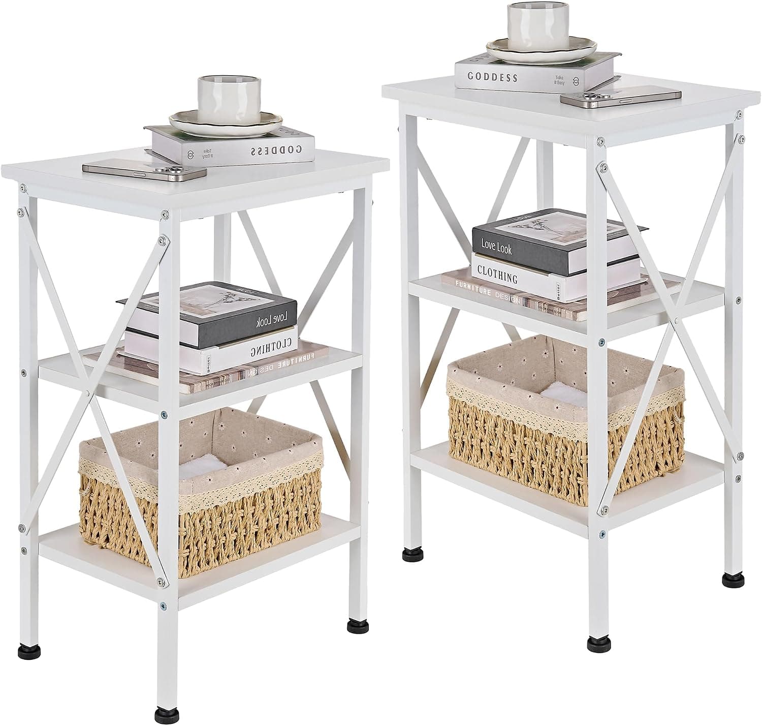 [AC]2 Pack VECELO 3 Tier Night Stand End Side Table White + Free S&H