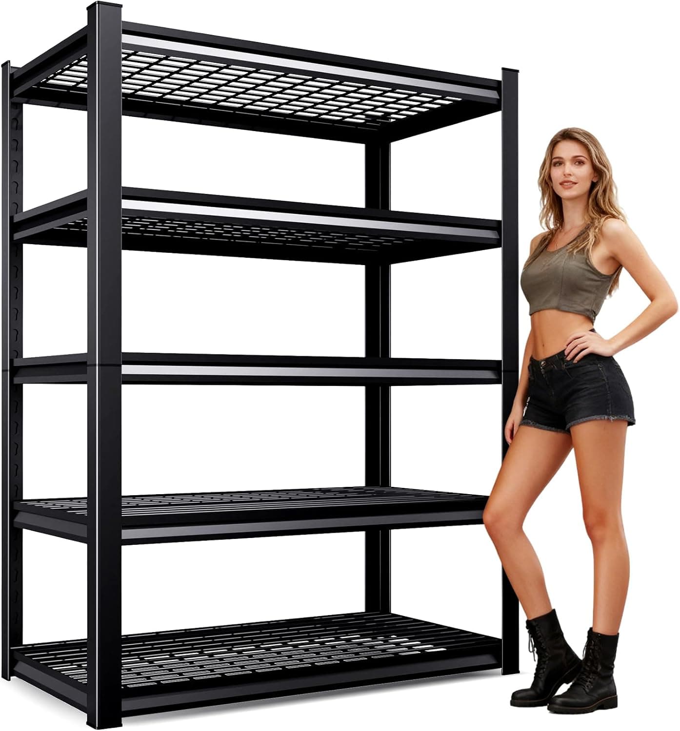 Prime Members: 71" H Garage Shelving 5-Tier Heavy Duty Adjustable Storage Shelves 15.7"D x 35.4W x 71.2H, Black