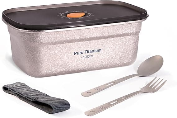 Titanium ultralight forever food storage container set w Ti fork and spoon 4.2 cup extra with multi