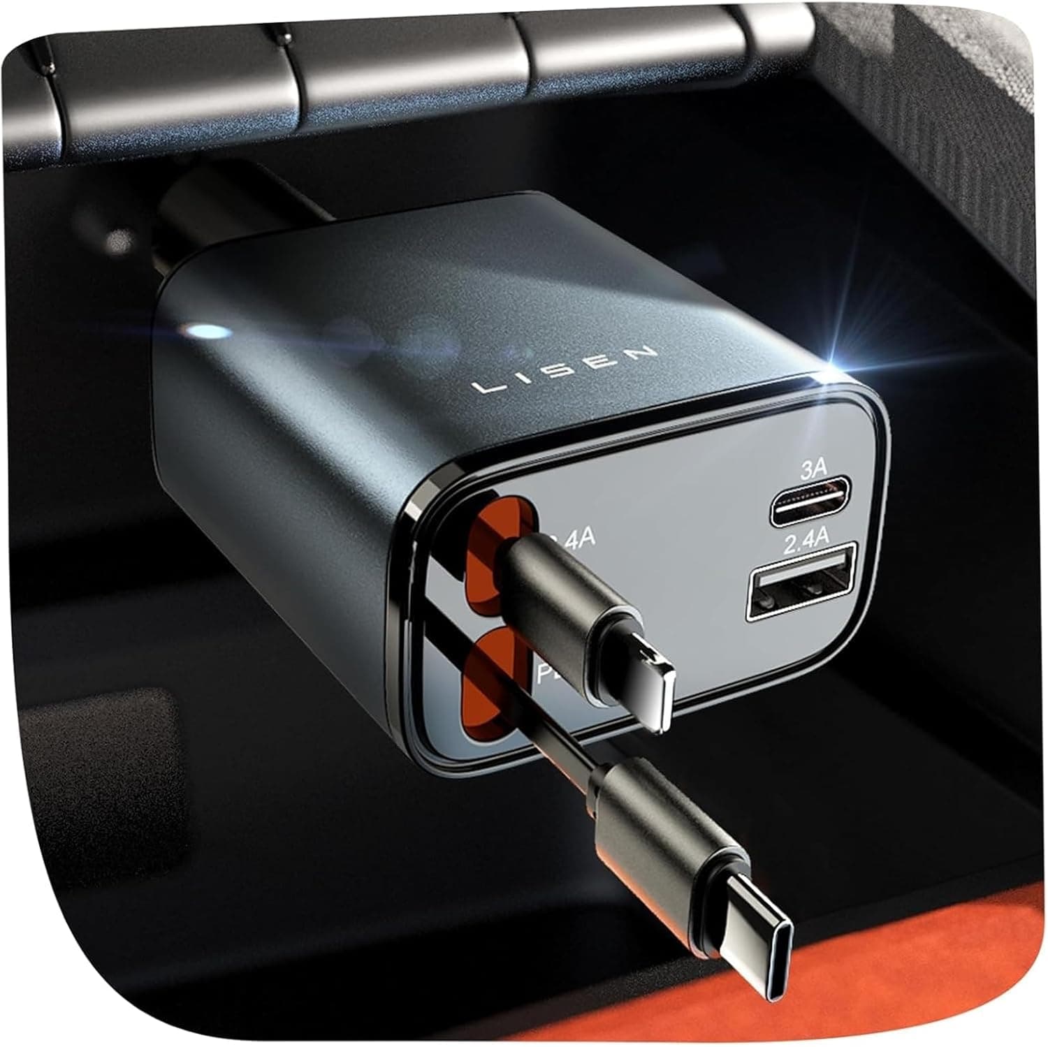 ac AMAZON FS PRIME LISEN Retractable Car Charger, 84W Car Charger USB C Fast Charge, Multi Cigarette Lighter Adapter, 4 in 1