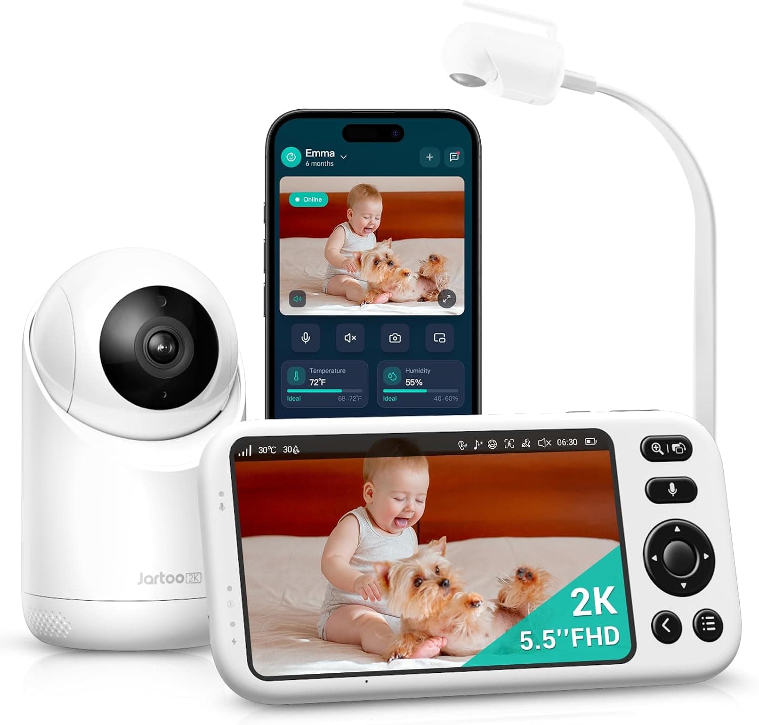 Jartoo Smart Baby Monitor with 2K Camera & Mount