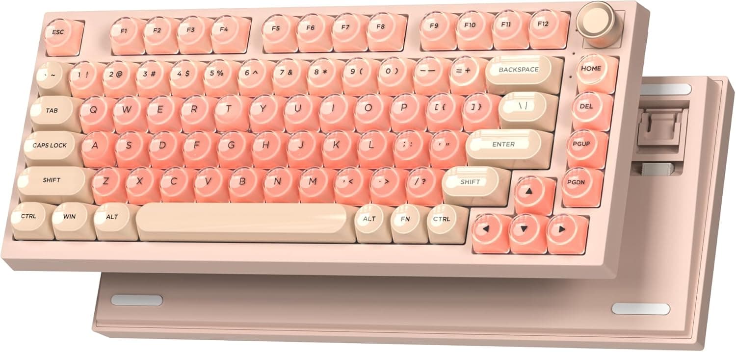 WK75 Wireless Mechanical Keyboard, Pink Creamy Keyboard with Knob - 34.99