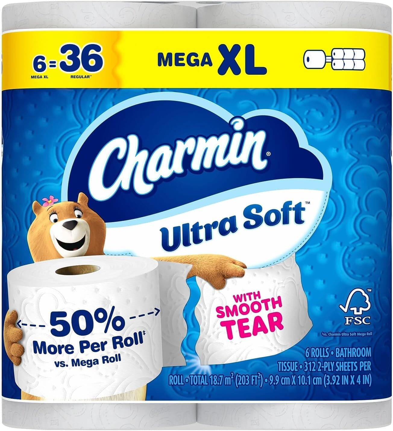 Charmin Ultra Soft Toilet Paper 6 Mega XL Rolls, 336 Sheets Per Roll