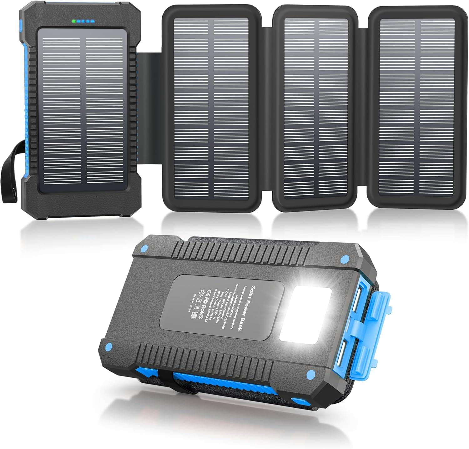 Solar Power Bank 38800mAh with 4 Solar Panels, USB C 18W Fast Charging w/ Flashlight @Amazon