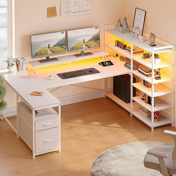 DurayLoly 63" L Shaped Desk with Monitor Stand & CPU Stand