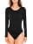 Walifrey Crew Neck Long Sleeve Bodysuit for Women Soft Stretchy Basic Shirts Bodysuits Tops Black M