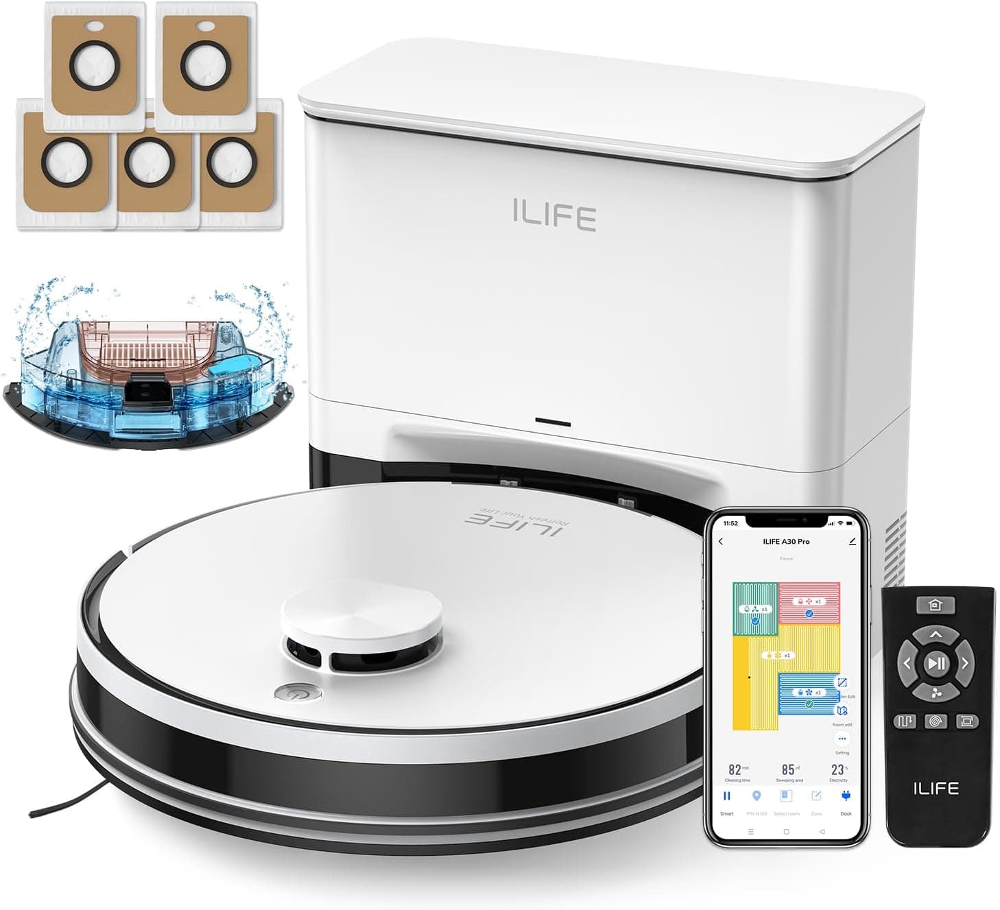 ILIFE A30 Pro Robot Vacuum and Mop,10000Pa Max Suction, Self-Emptying