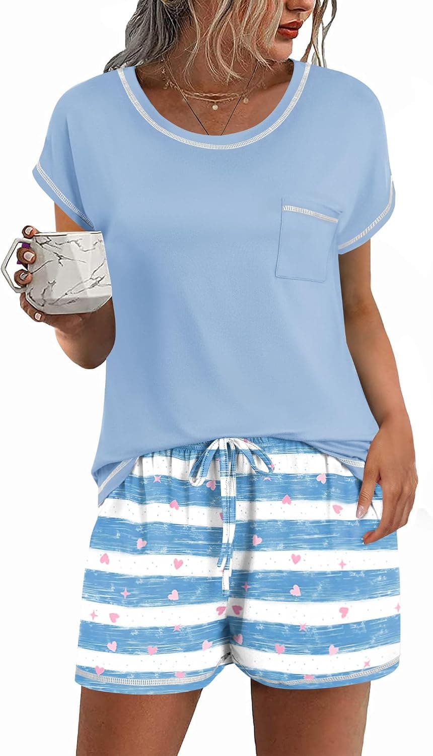 Ekouaer Womens Pajamas Sets Short Sleeve Tops and Shorts Pjs Soft Sleepwear