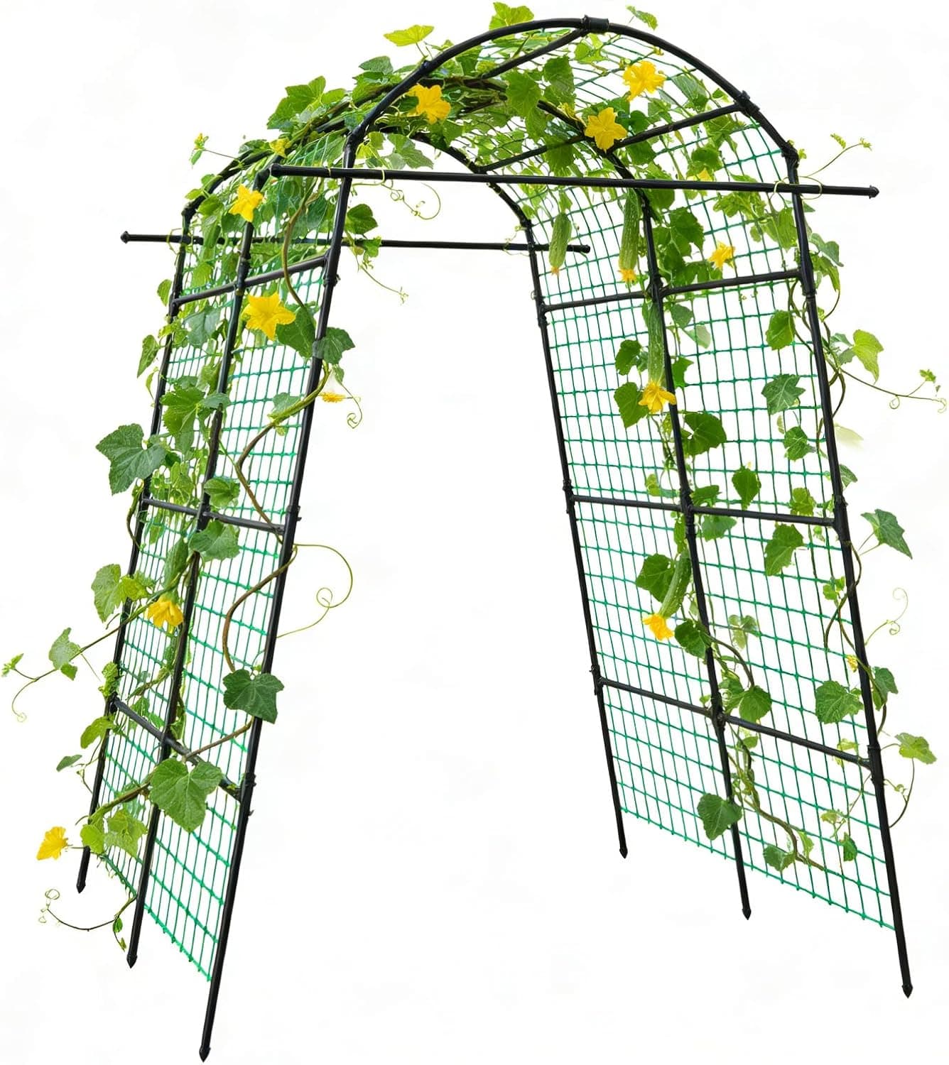 AGTEK 87" H×65" W Metal Garden Arch Trellis with Nylon Netting, 60LBS Load, Adjustable Width for Climbing Plants