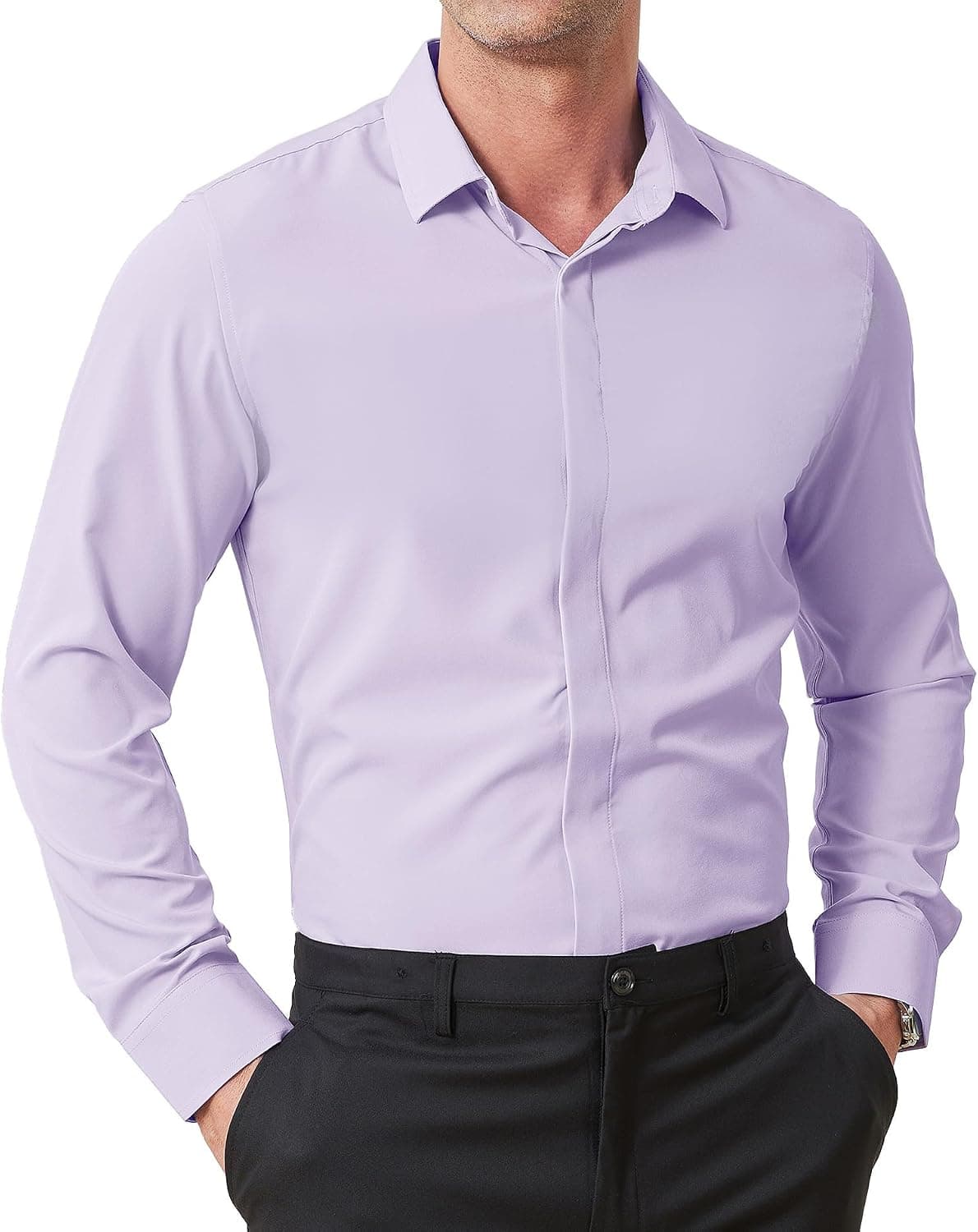Amazon – ZITY Men’s Hidden-Placket Long-Sleeve Dress Shirt -