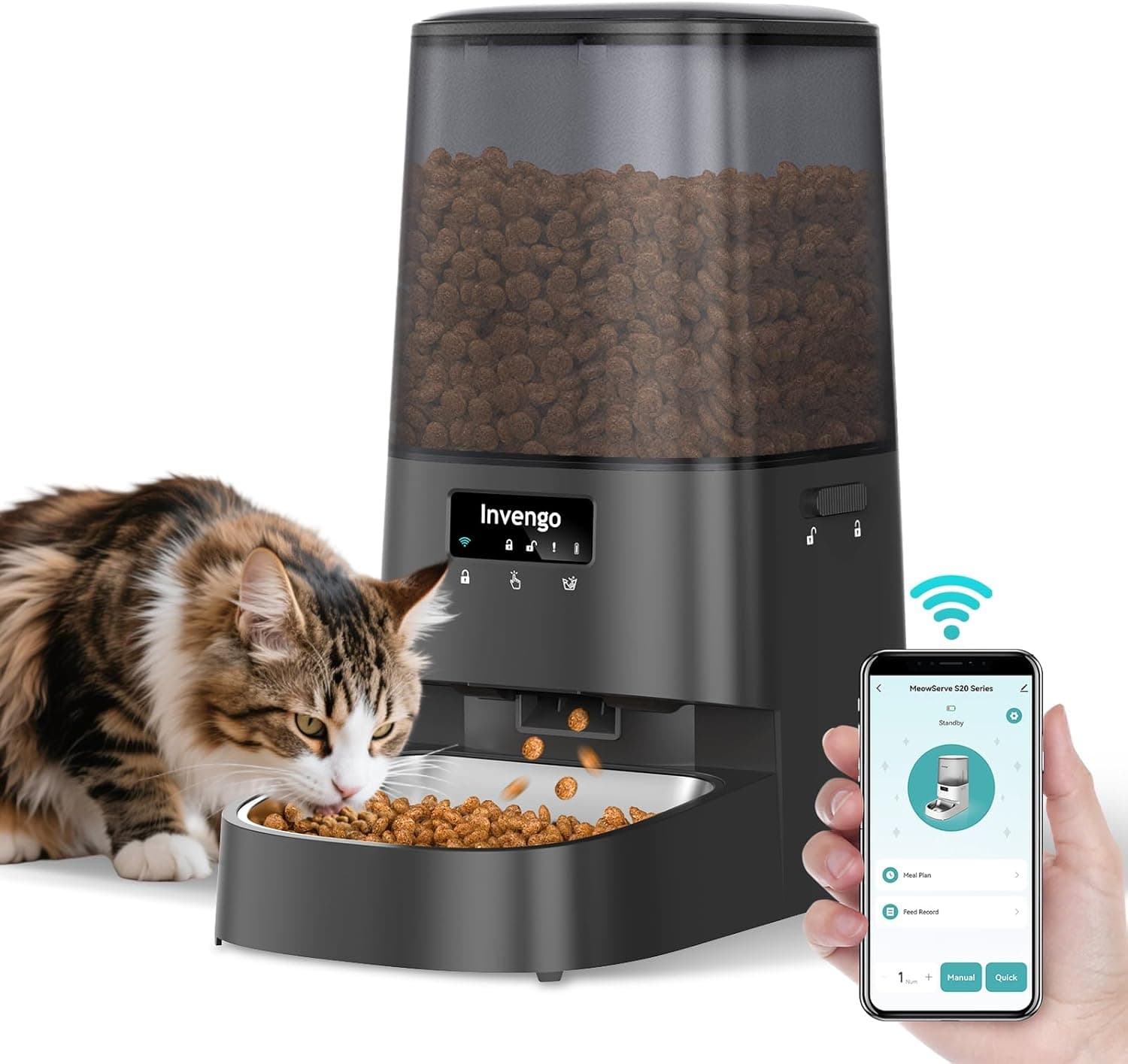 Prime Members: Automatic Cat Feeder with App Control, 5L Food Dispenser for Cats and Small Dogs