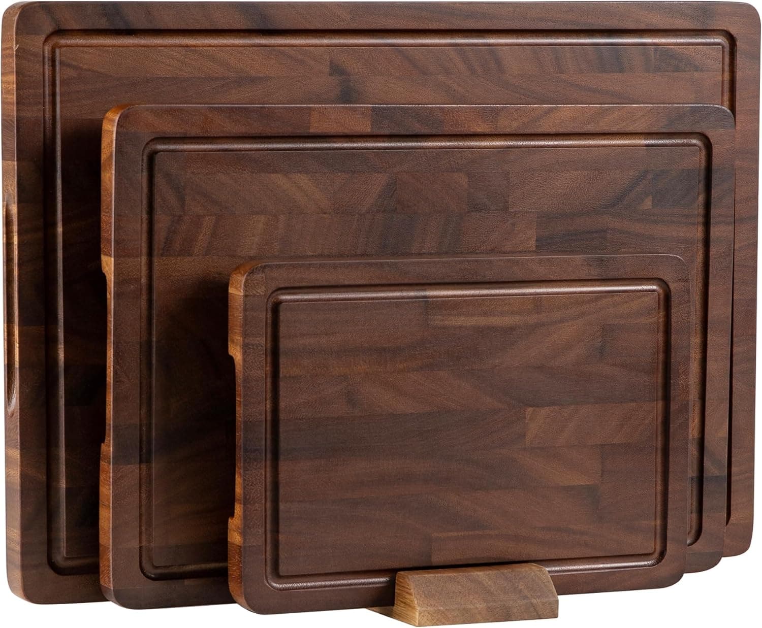 THETCHRY Walnut Wood Cutting Board Set, End Grain Cutting Boards for Kitchen with Handle, Non Toxic Wooden Charcuterie Boards Double Sided