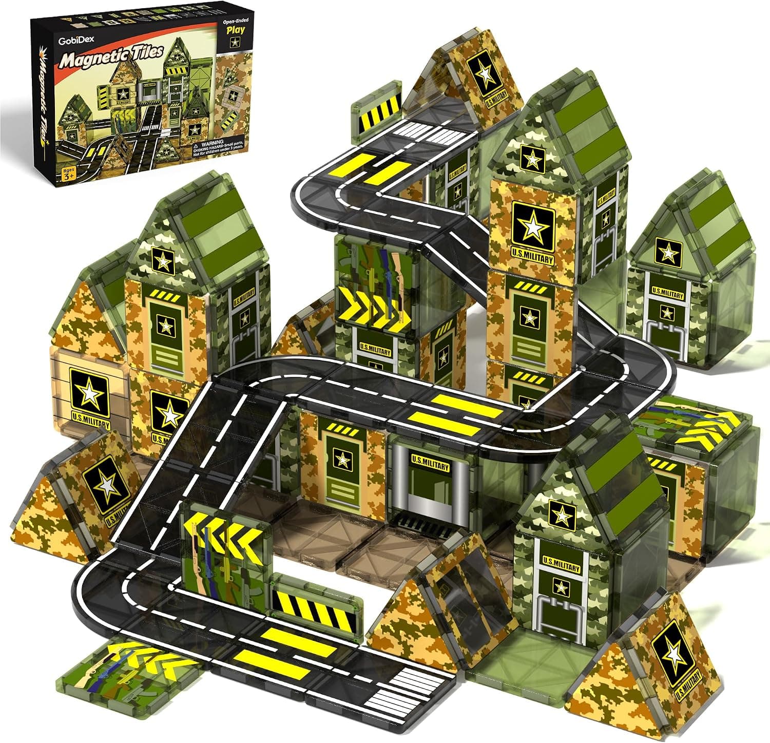 GobiDex Magnetic Tiles Army Toys, Military Magnetic Building Blocks for Kids